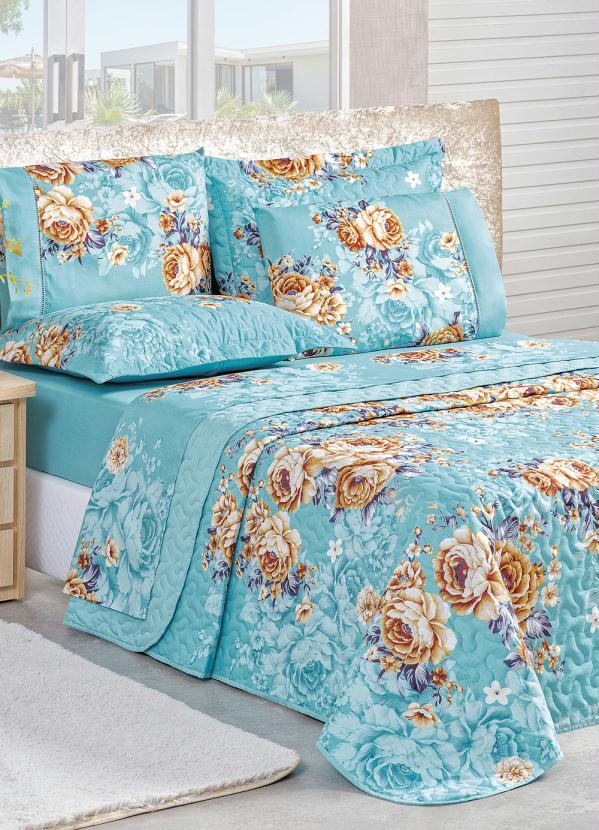 Lar e Lazer - Jogo de Cama 200 Fios Azul Queen 4 Peças