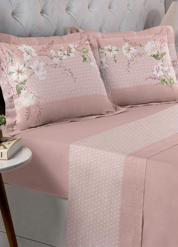 Hedrons - Jogo de Cama 200 Fios Lírios Queen 4 Peças