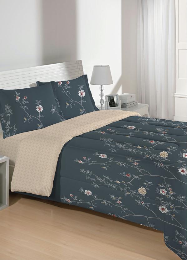 Altenburg - Jogo de Cama Floral Azul Queen 3 Peças