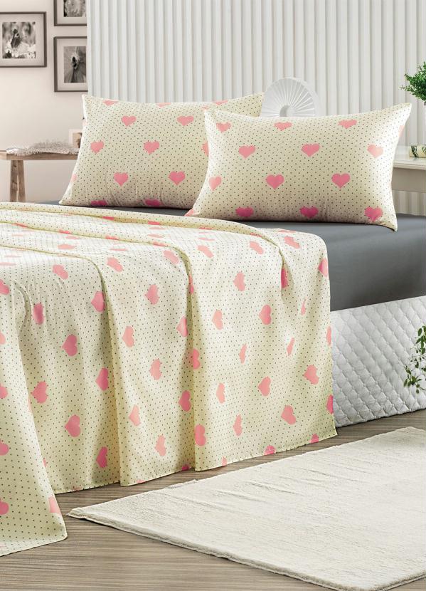 Mundo Lar - Jogo de Cama 150 Fios Coração Solteiro 3 Peças