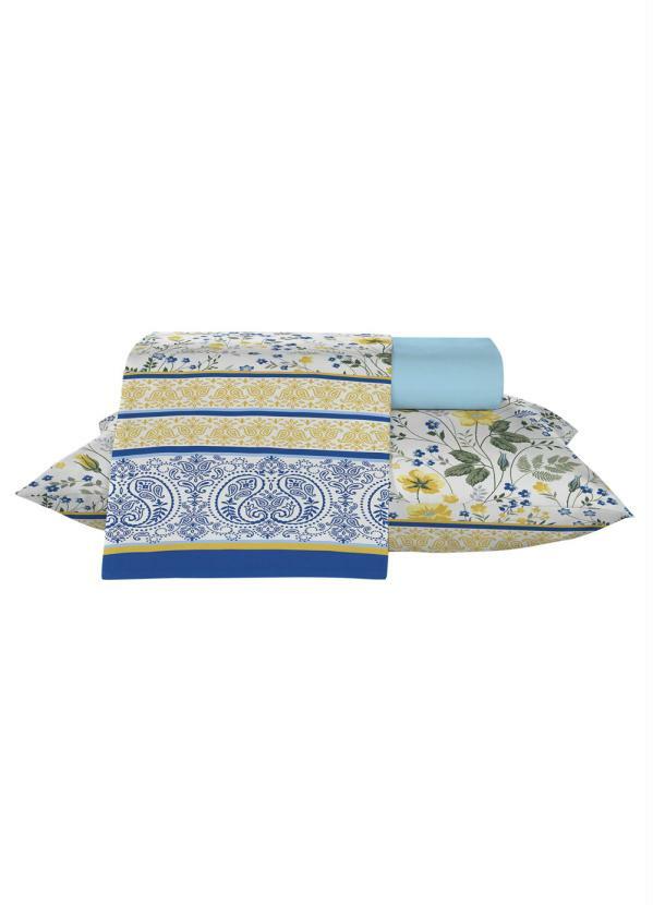 Teka - Jogo de Cama 120 Fios Azul Solteiro 3 Peças