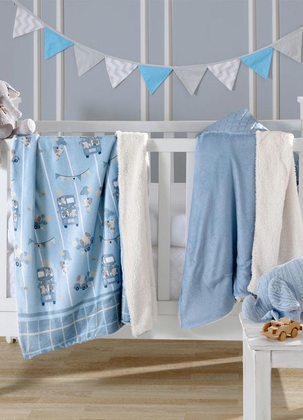 Hedrons - Cobertor Baby Sherpa Azul 1 Peça