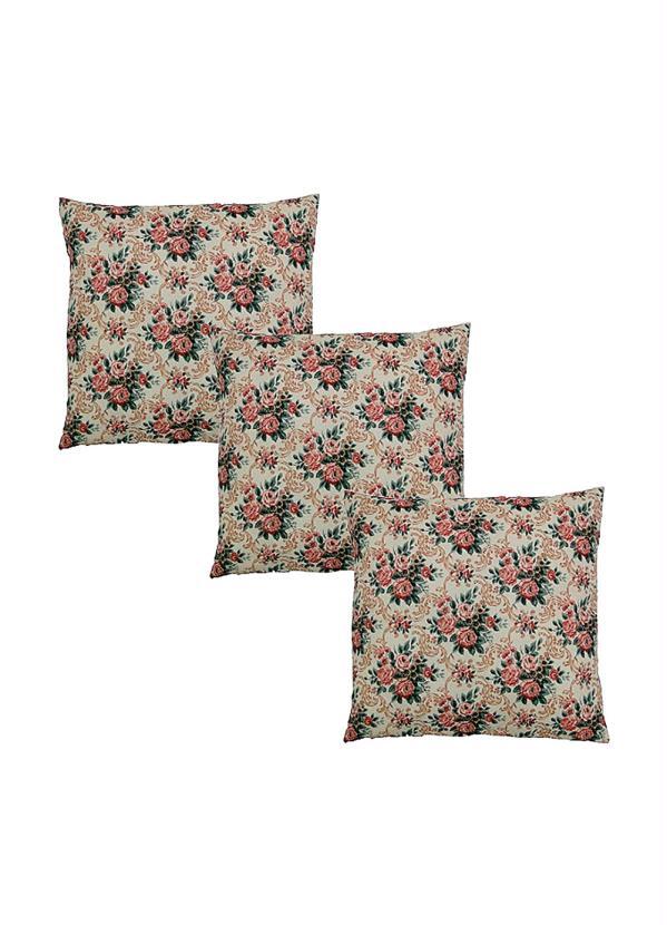 Lar e Lazer - Kit Almofadas Floral Bege 3 Peças