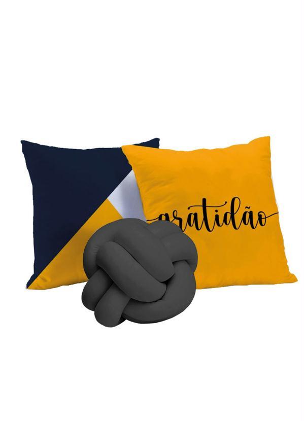 Lar e Lazer - Kit Almofadas Gratidão Amarelo 3 Peças
