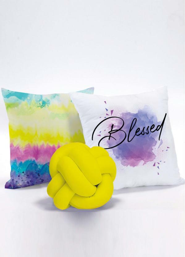 Lar e Lazer - Kit Almofadas Tie Dye Amarelo 3 Peças