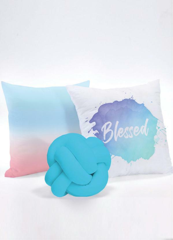 Lar e Lazer - Kit Almofadas Tie Dye Azul 3 Peças