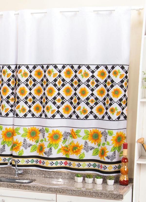 Lar e Lazer - Cortina Floral Girassol Branca 200x150 cm
