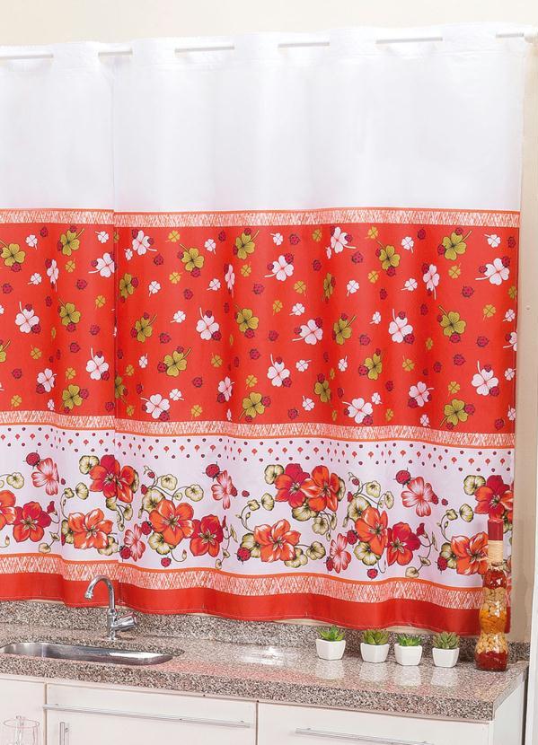 Lar e Lazer - Cortina Floral Vermelho 200x150 cm