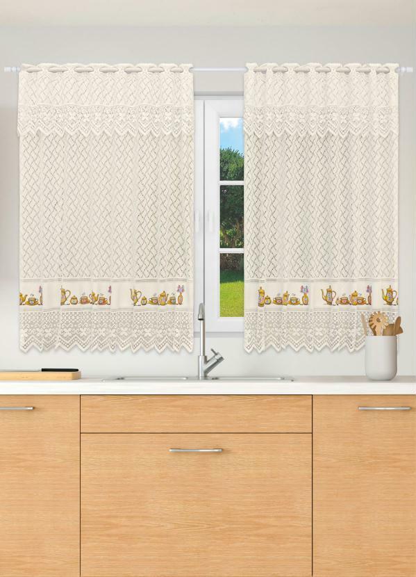 Lar e Lazer - Cortina Cozinha Renda Bege 130x230 cm