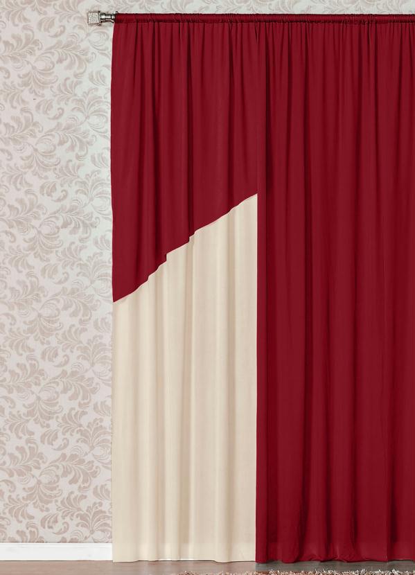 Lar e Lazer - Cortina com Bandô Bordô com Bege 300x170 cm
