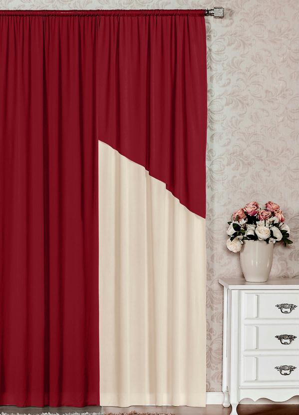 Lar e Lazer - Cortina com Bandô Bordô com Bege 300x170 cm 2