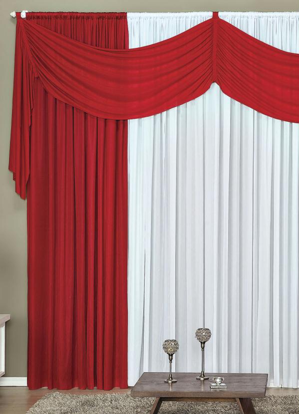 Lar e Lazer - Cortina com Bandô Vermelha e Branca 300x170 cm