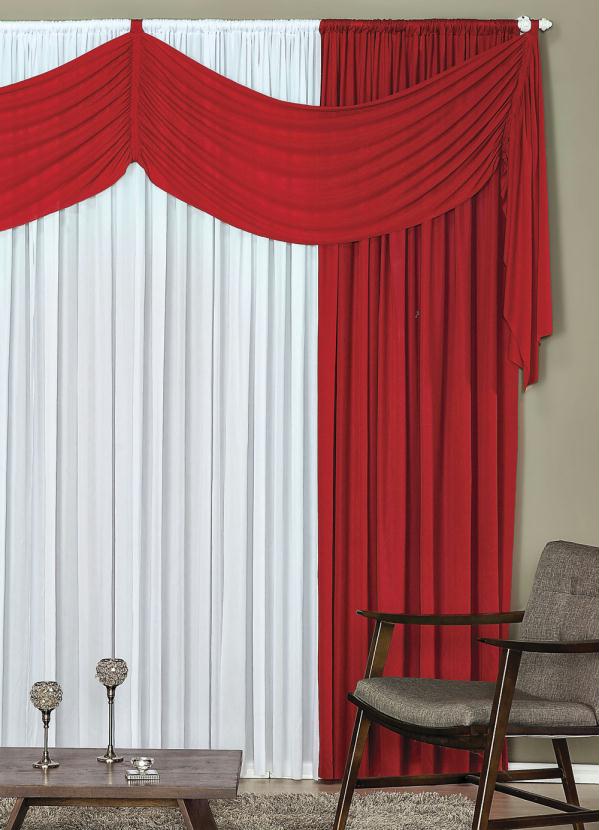 Lar e Lazer - Cortina com Bandô Vermelha e Branca 300x170 cm 2