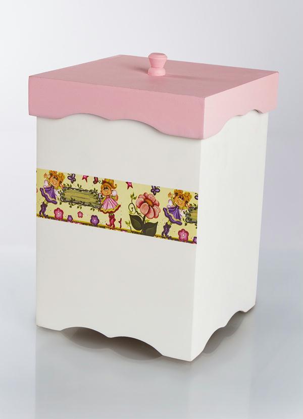 Lar e Lazer - Lixeira em Mdf com Tampa Rosa e Branca