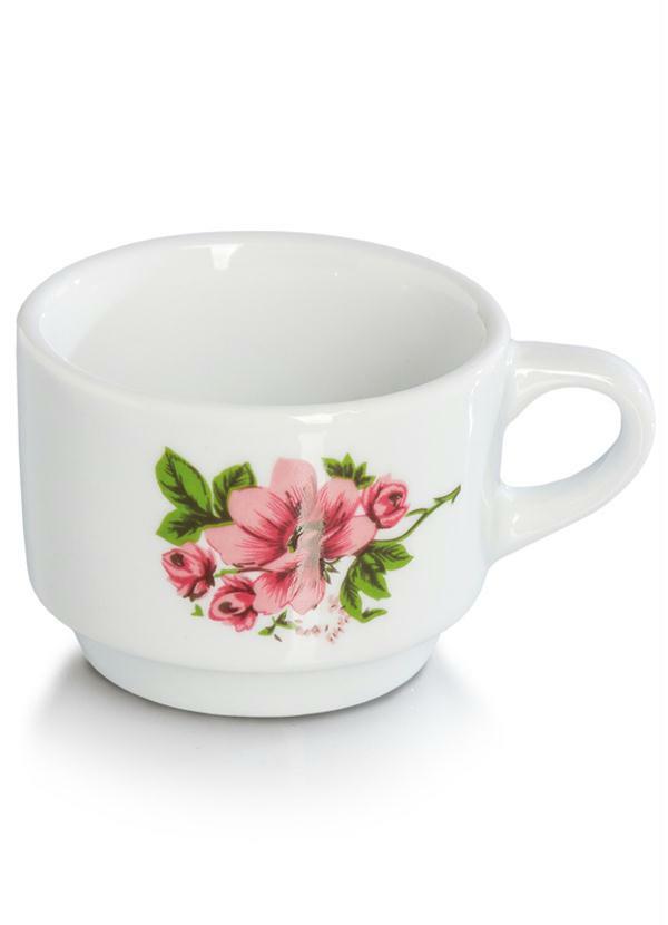 Lar e Lazer - Xícara com Estampa de Flor em Porcelana