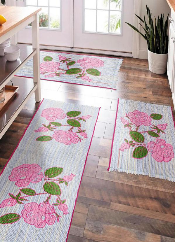 Lar e Lazer - Jogo de Tapetes Cozinha Floral 3 Peças