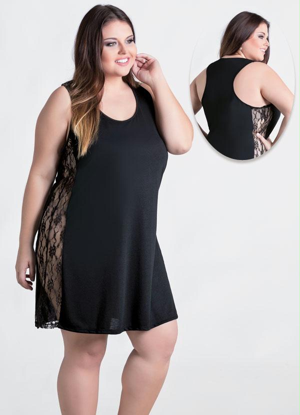 Camisola Com Lateral Em Renda Preta Plus Size Alma Dolce