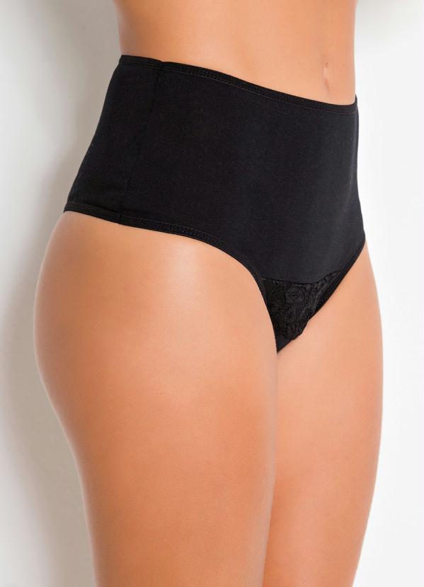 Alma Dolce - Calcinha Cintura Alta Preta com Renda 1