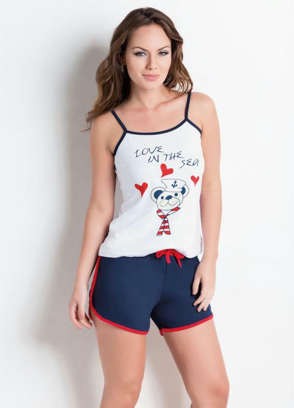 Alma Dolce - Pijama Curto com Alças Branco e Azul