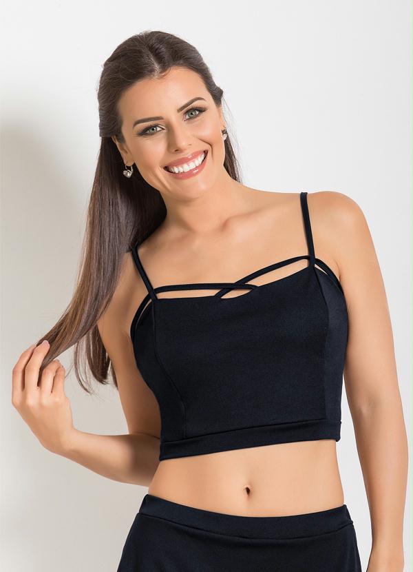 Alma Dolce - Top com Alças Transpassadas no Decote Preto