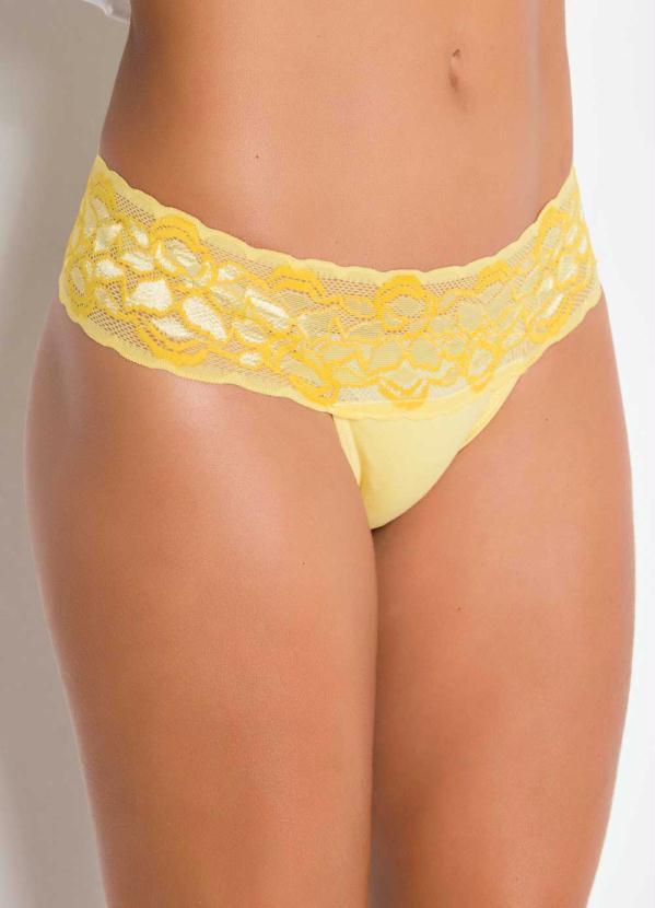 Alma Dolce - Calcinha Amarela e Branca Cós em Renda