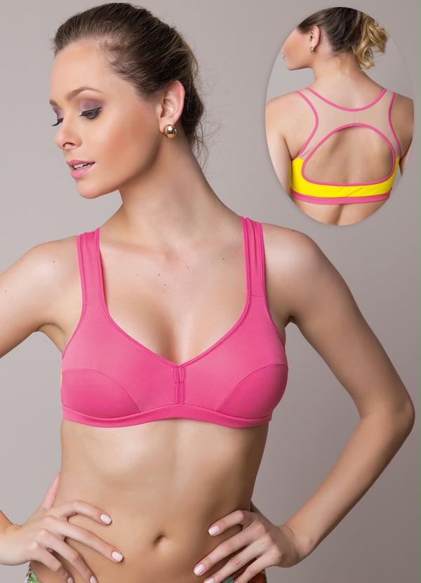 Alma Dolce - Sutiã Esportivo Pink, Amarelo e Bege