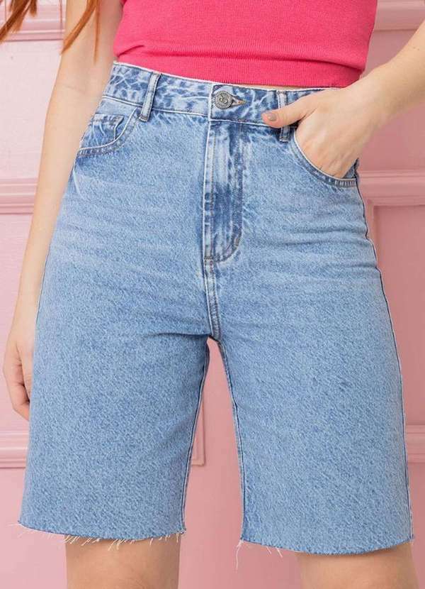 Cor de Rosa - Bermuda Cor de Rosa Jeans Azul