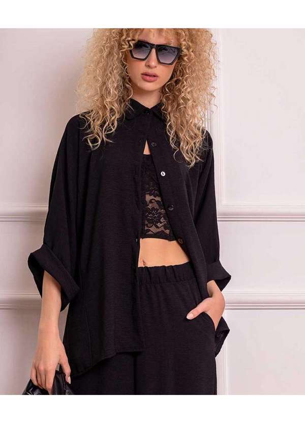 Cor de Rosa - Kimono Cor de Rosa Primavera Preto Preto