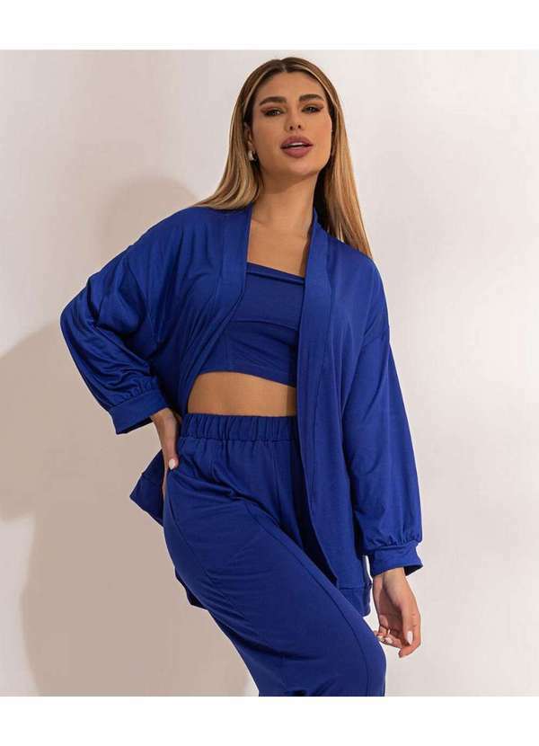 Cor de Rosa - Kimono Cor de Rosa Suede Lara Azul