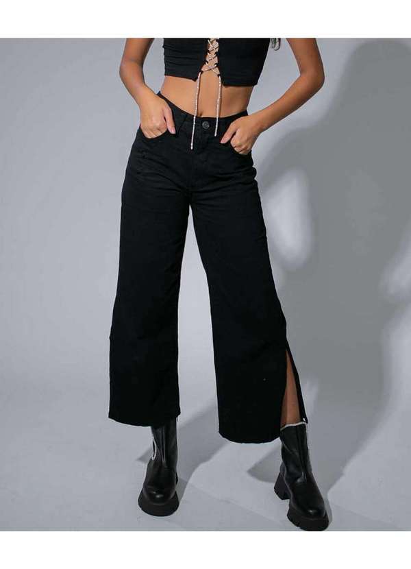 Cor de Rosa - Calça Wide Leg Grace Cor de Rosa Preto