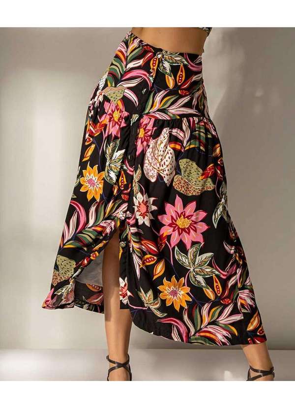 Cor de Rosa - Saia Cor de Rosa Longa Chloe Preto 2