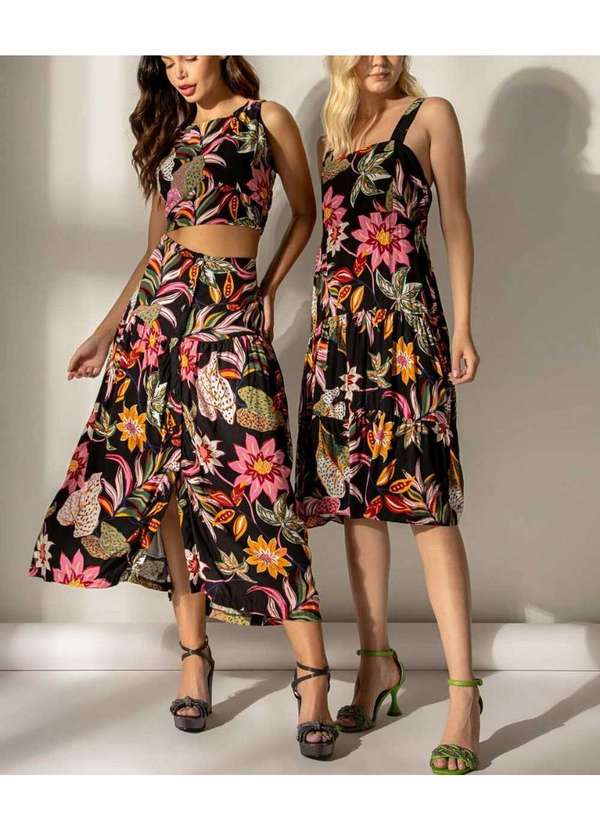 Cor de Rosa - Saia Cor de Rosa Longa Chloe Preto 3