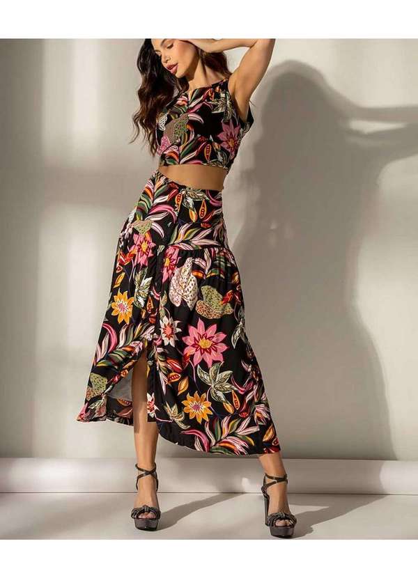 Cor de Rosa - Saia Cor de Rosa Longa Chloe Preto 4