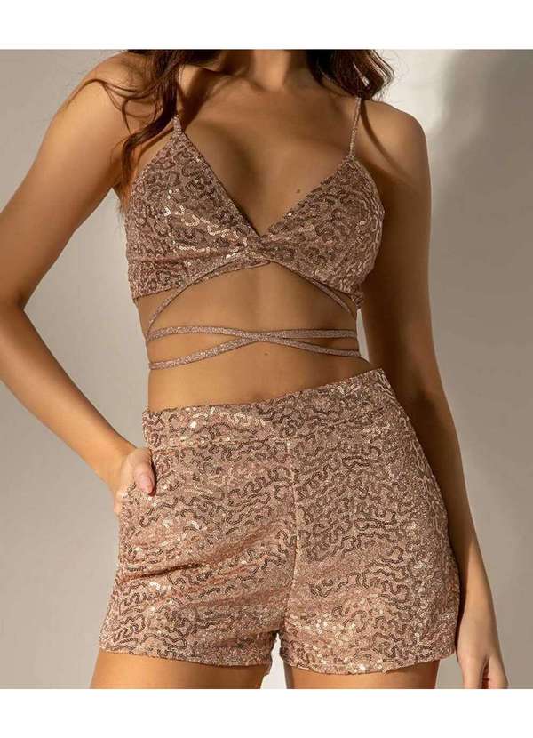 Cor de Rosa - Shorts Paete Cor de Rosa Liz Dourado Marrom Amarelado 6