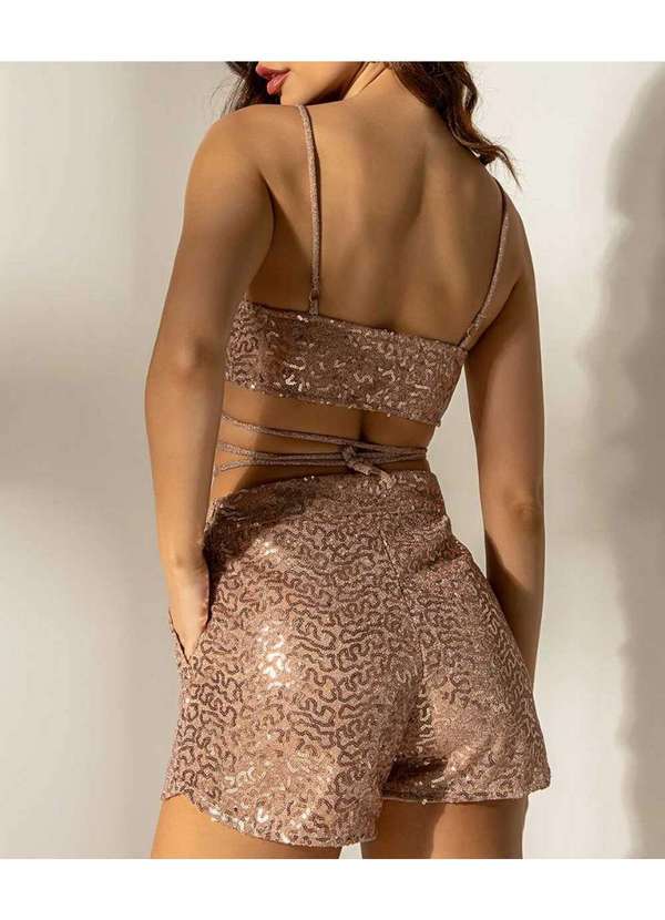 Cor de Rosa - Shorts Paete Cor de Rosa Liz Dourado Marrom Amarelado 7