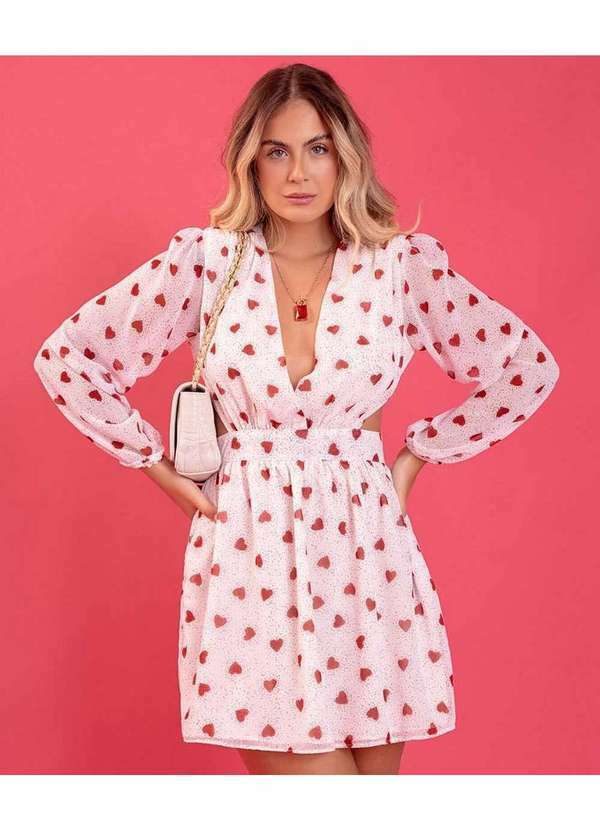 Cor de Rosa - Vestido Cor de Rosa Coração Branco