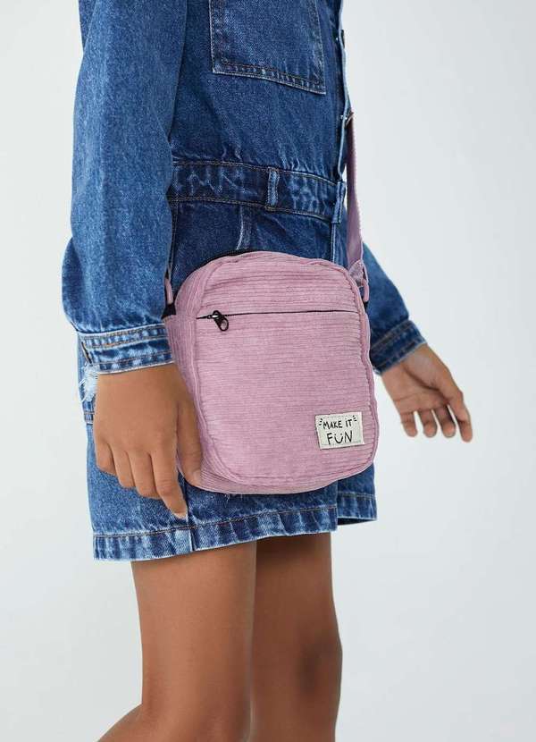 Hering - Bolsa Tiracolo Infantil em Veludo Cotele Rosa