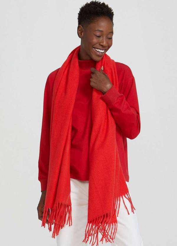 Hering - Cachecol Feminino em La com Franja Vermelho