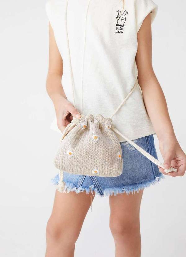 Hering - Bolsa Saco Infantil Menina com Bordado Branco