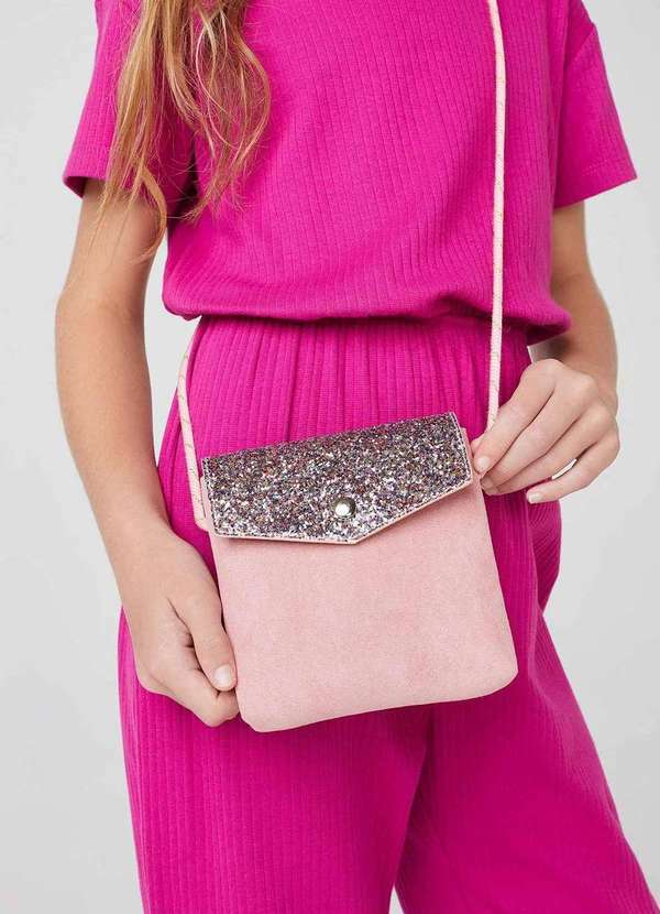 Hering - Bolsa Tiracolo com Brilho Infantil Rosa