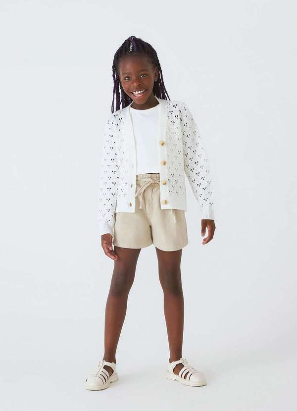 Hering - Cardigan Infantil Menina em Croche Bege