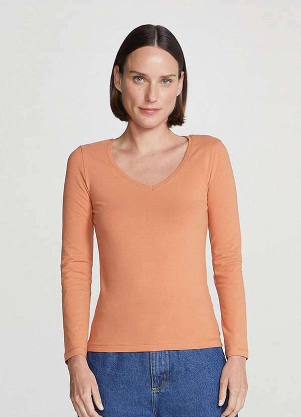 Blusa Basica Feminina Slim Manga Longa Marrom - Hering Oficial