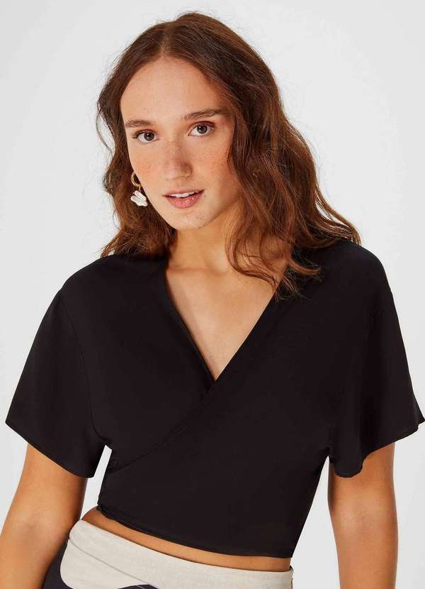 Hering - Blusa Cropped Feminina com Amarracao Preto