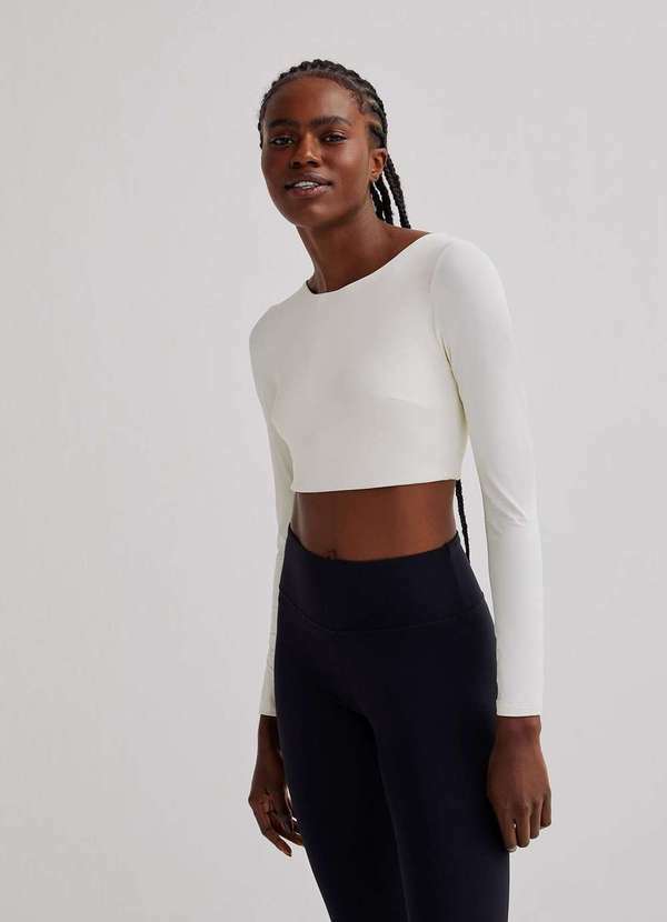 Hering - Blusa Cropped Feminina Esportiva Manga Longa Nude