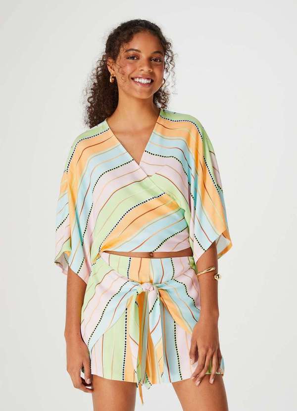 Hering - Blusa Cropped Feminina Estampada com Transpasse Laranja