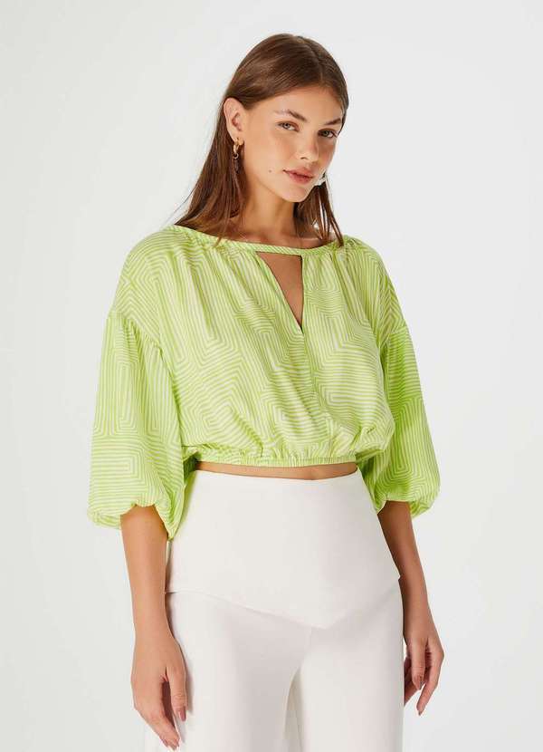 Hering - Blusa Cropped Feminina Manga Bufante Estampada Verde