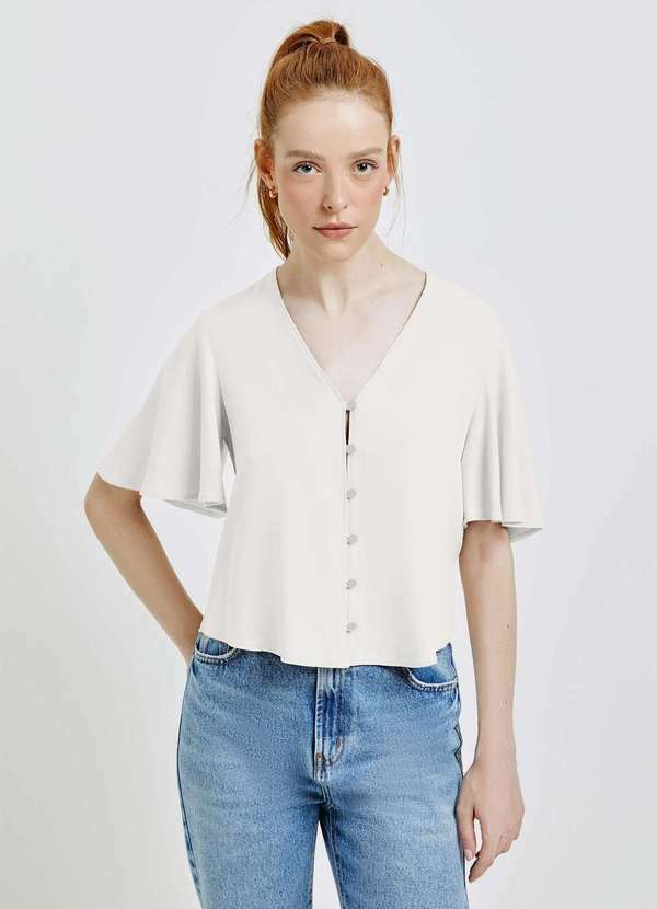 Hering - Blusa Feminina com Botoes Manga Morcego Branco