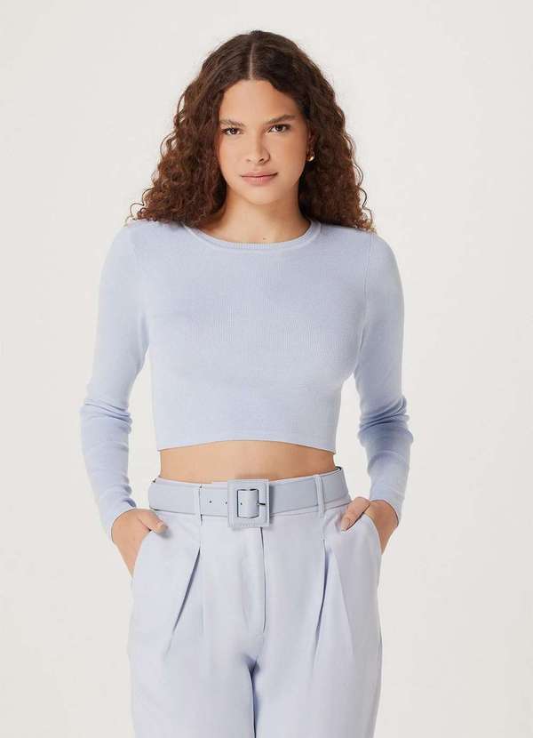 Hering - Blusa Feminina Cropped Manga Longa em Trico Azul
