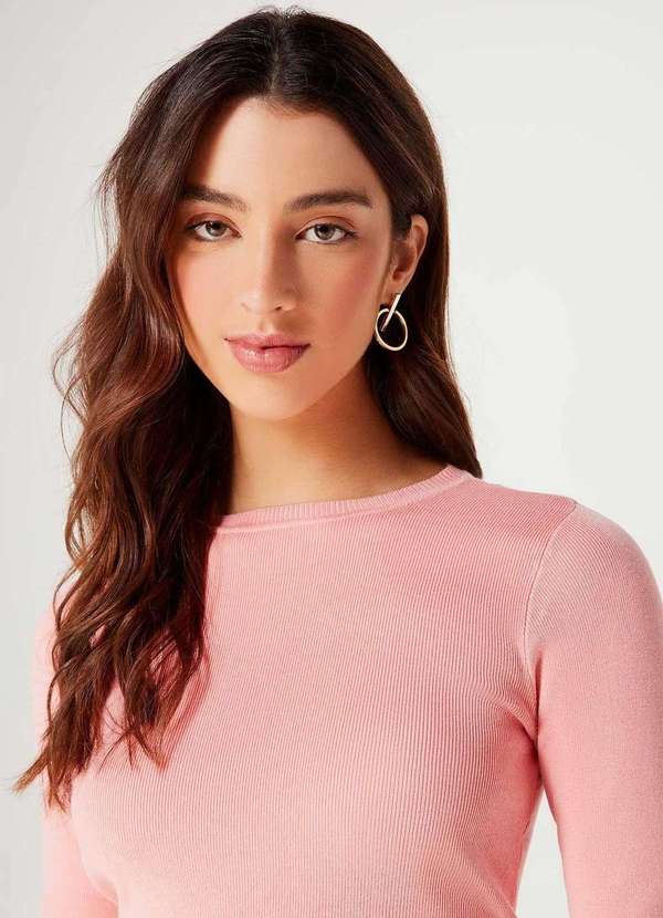 Hering - Blusa Feminina Cropped Manga Longa em Trico Rosa