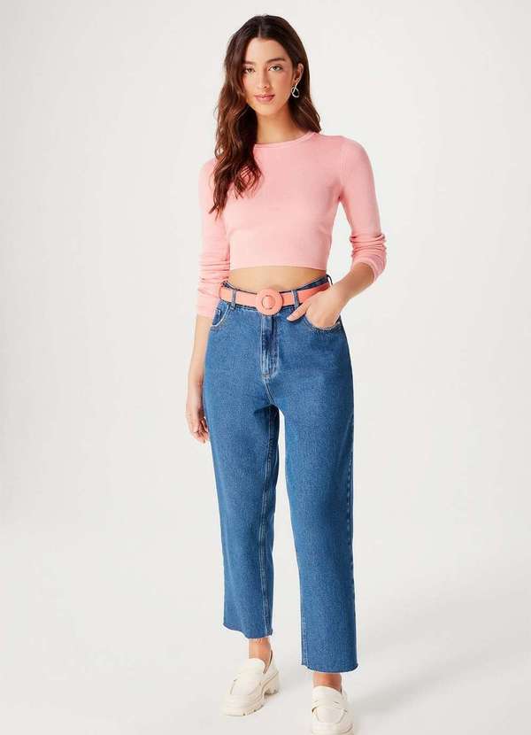 Hering - Blusa Feminina Cropped Manga Longa em Trico Rosa 2